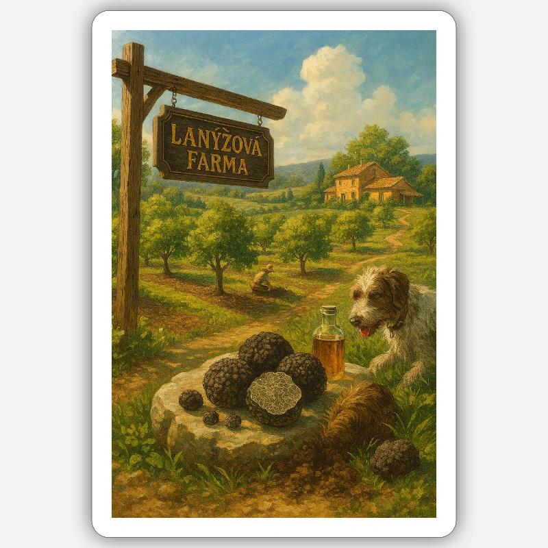 Trüffelfarm Rustikale Landschaft - Sticker Größe S (10 x 10 cm) - Mattweiß