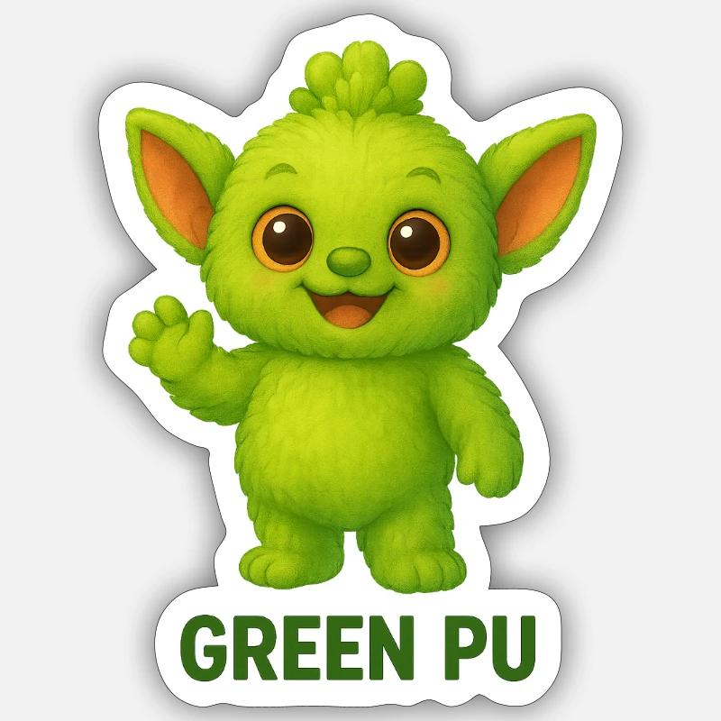 Mascotte de créature Pu verte - Sticker taille S (10 x 10 cm) - blanc mat