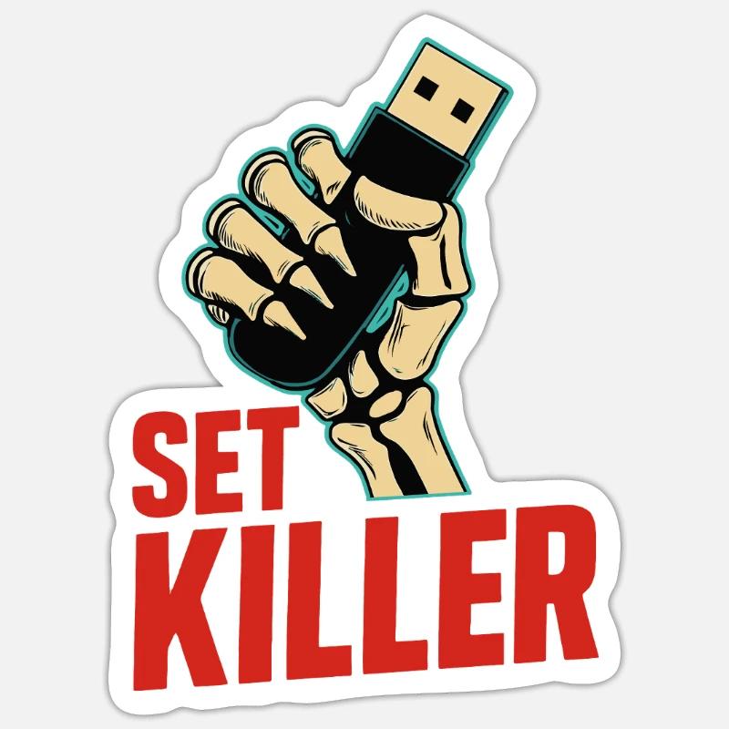 Set Killer – DJ Power - Sticker taille S (10 x 10 cm) - blanc mat