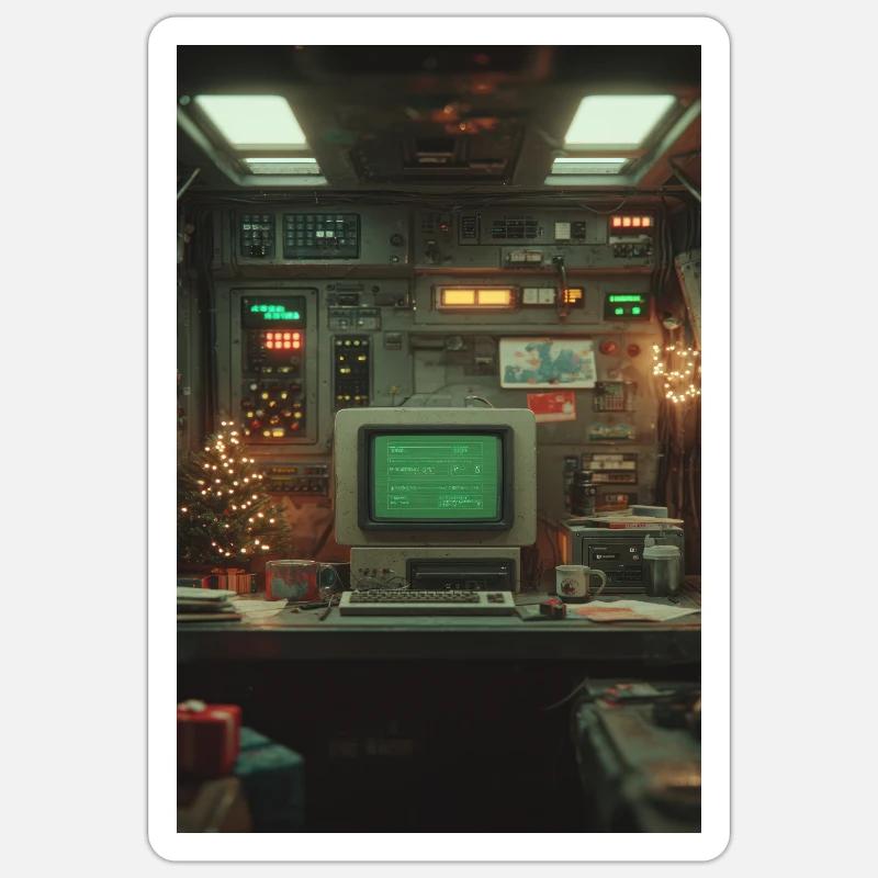 Retro Computer Console Holiday Glow - Sticker size S (10 x 10 cm) - white matte