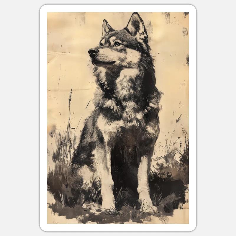 Illustration eines Wolfes - Sticker Größe S (10 x 10 cm) - Mattweiß