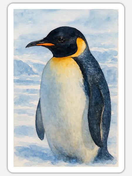 Aquarell Pinguin am Meer - Sticker Größe S (10 x 10 cm) - Mattweiß