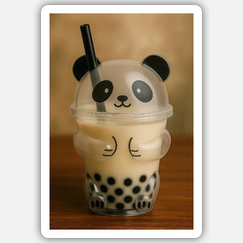 Panda Bubble Tea Cup Grafik - Sticker Größe S (10 x 10 cm) - Mattweiß