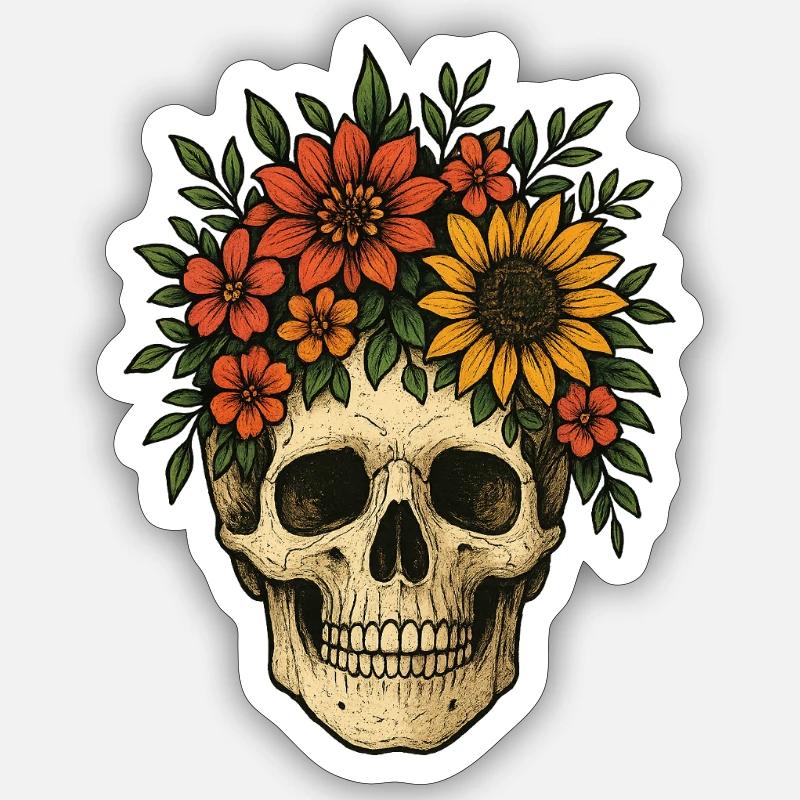 Crâne de fleur - Sticker taille S (10 x 10 cm) - blanc mat