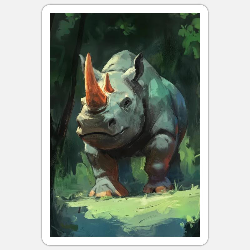 Illustration eines Nashorns - Sticker Größe S (10 x 10 cm) - Mattweiß