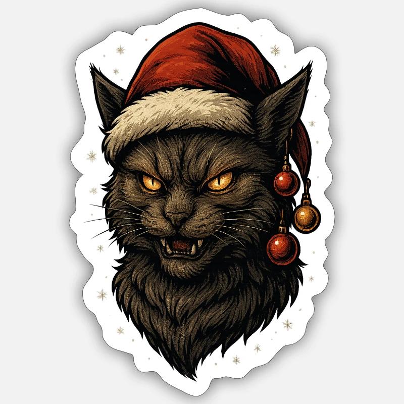 Schwarzer Weihnachtskater - Sticker Größe S (10 x 10 cm) - Mattweiß