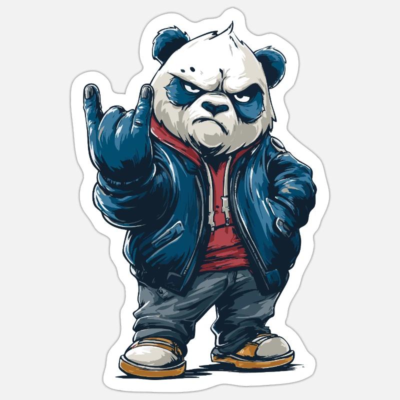 Rockiger Panda mit "Rock On"-Pose - Sticker Größe S (10 x 10 cm) - Mattweiß