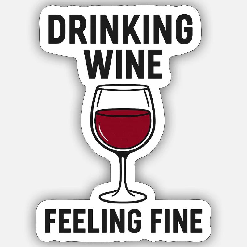 Drinking_Wine_ _Feeling_Fine - Sticker taille S (10 x 10 cm) - blanc mat