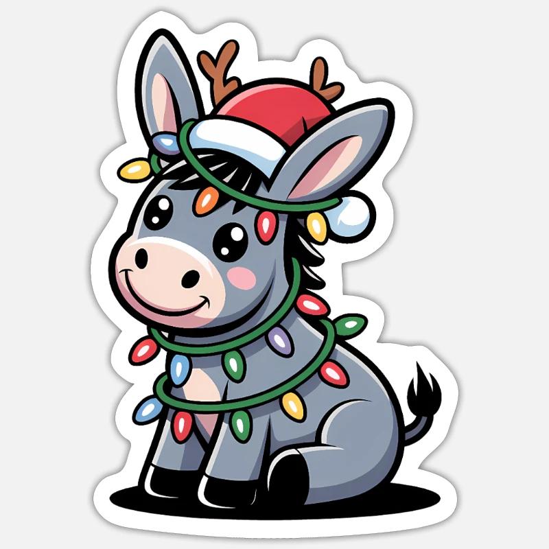Âne Elfe Noël - Sticker taille S (10 x 10 cm) - blanc mat