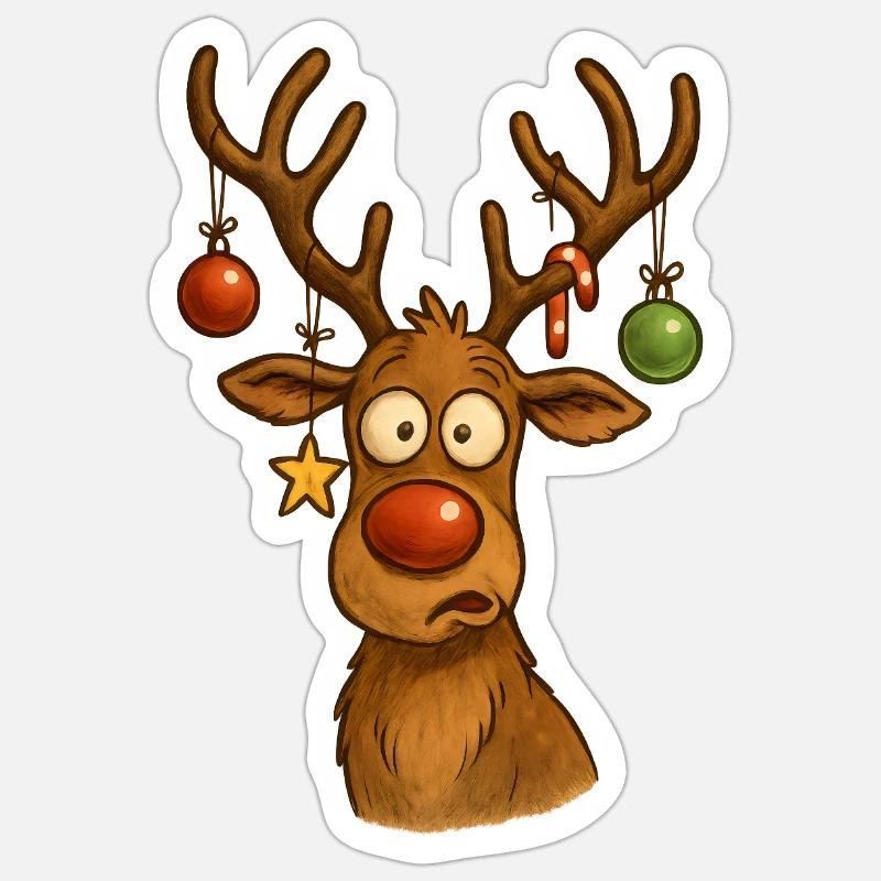 Reh mit Weihnachtskugeln Sticker Größe S (10 x 10 cm)