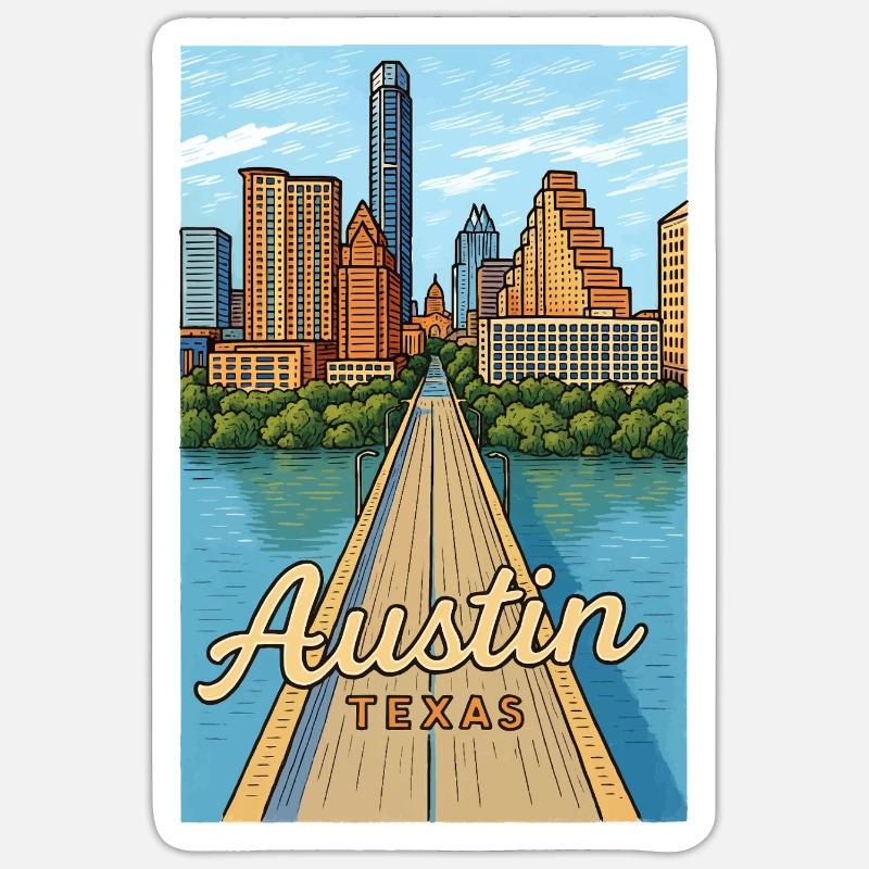 Austin, Texas - Sticker taille S (10 x 10 cm) - blanc mat