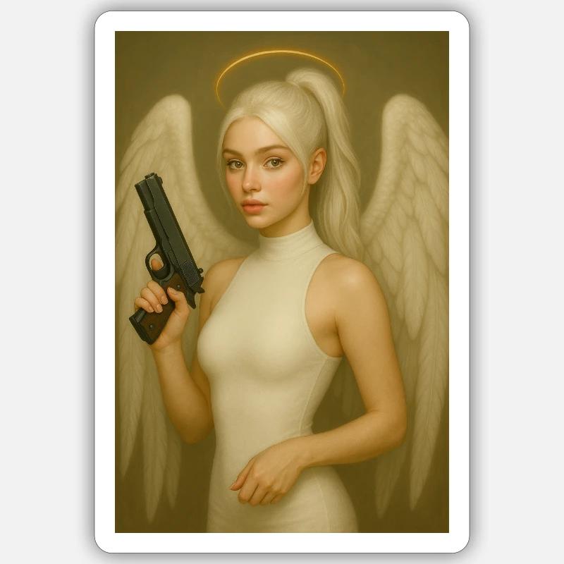 Engel mit Waffe  Sticker Größe S (10 x 10 cm)