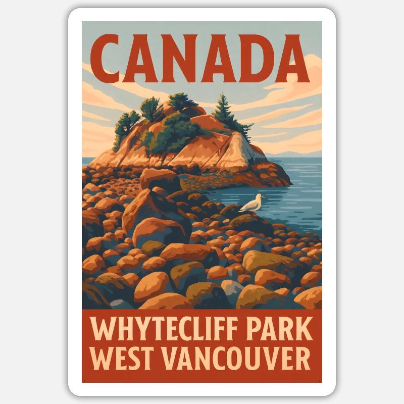 Paysage côtier du Canada Ouest de Vancouver - Sticker taille S (10 x 10 cm) - blanc mat