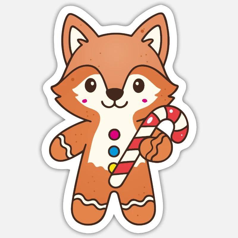Cute Gingerbread Fox with Candy Cane - Sticker size S (10 x 10 cm) - white matte