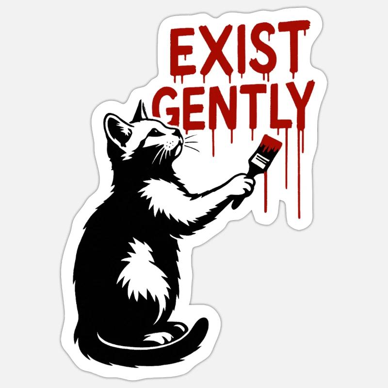 Exist Gently Cat Print - Sticker size S (10 x 10 cm) - white matte