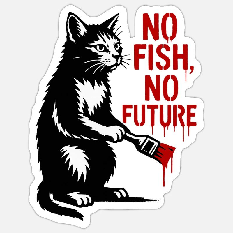 No Fish No Future Katze Graffiti - Sticker Größe S (10 x 10 cm) - Mattweiß