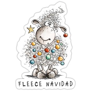 Fleece Navidad Weihnachtsschaf Cartoon Schaf - Sticker Größe S (10 x 10 cm) - Mattweiß - Vorne