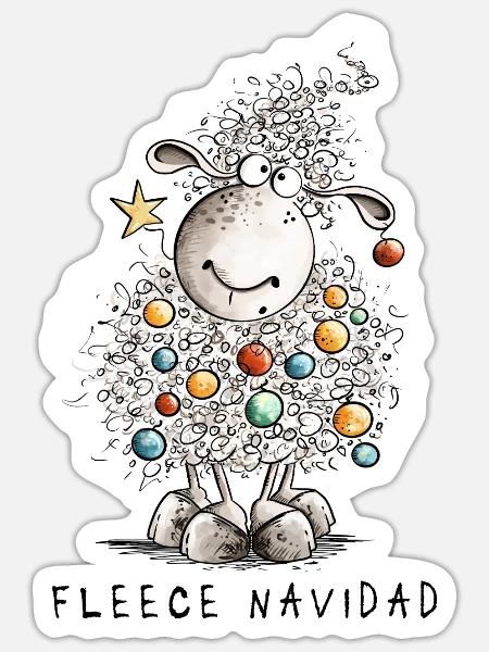 Fleece Navidad Christmas Sheep Cartoon Sheep - Sticker size S (10 x 10 cm) - white matte