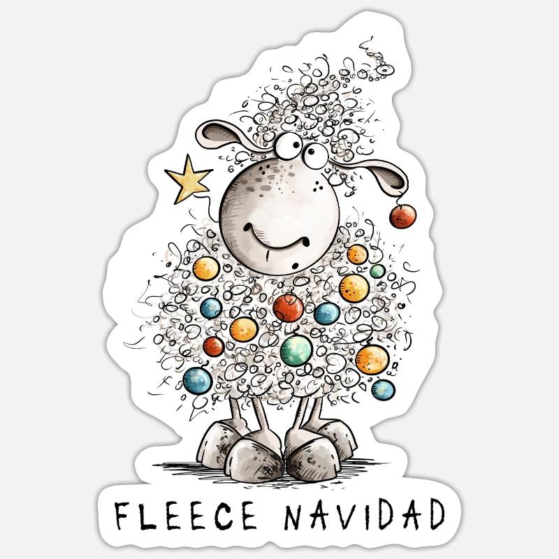 Fleece Navidad Weihnachtsschaf Cartoon Schaf Sticker Größe S (10 x 10 cm)