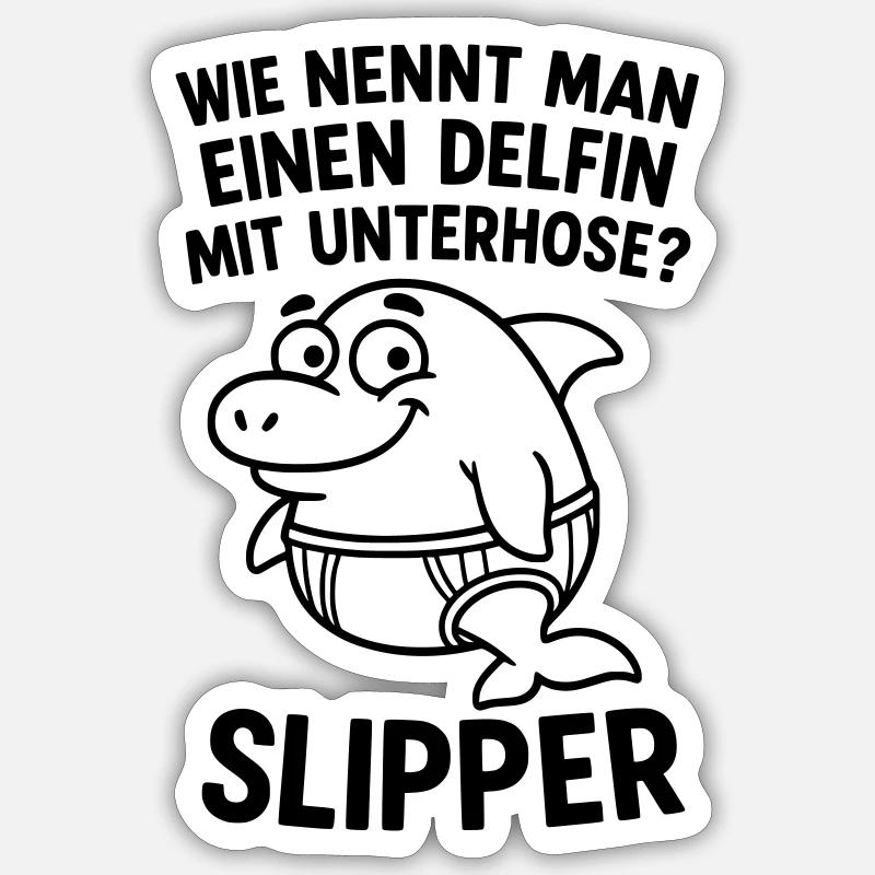 slipper delfin unterhose witz - Sticker Größe S (10 x 10 cm) - Mattweiß