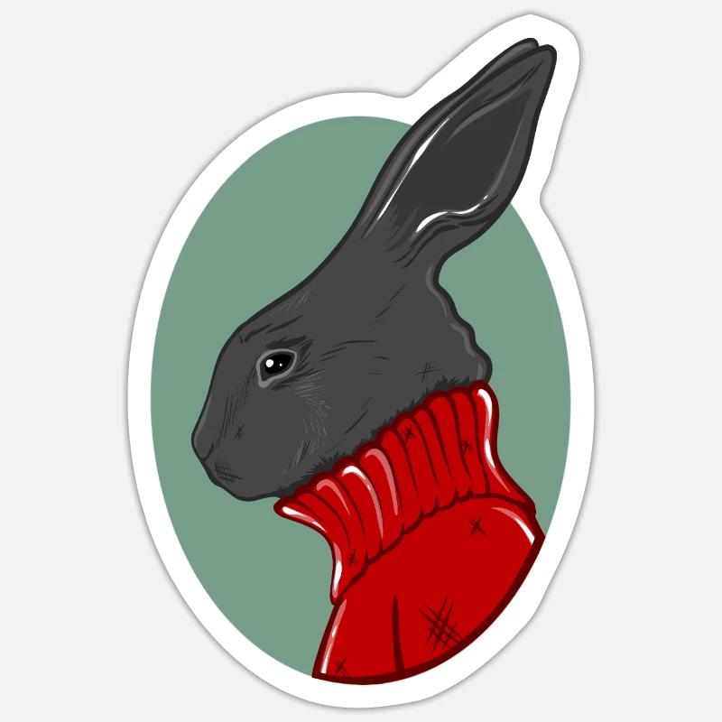 Lapin avec un pull rouge Sticker taille S (10 x 10 cm)