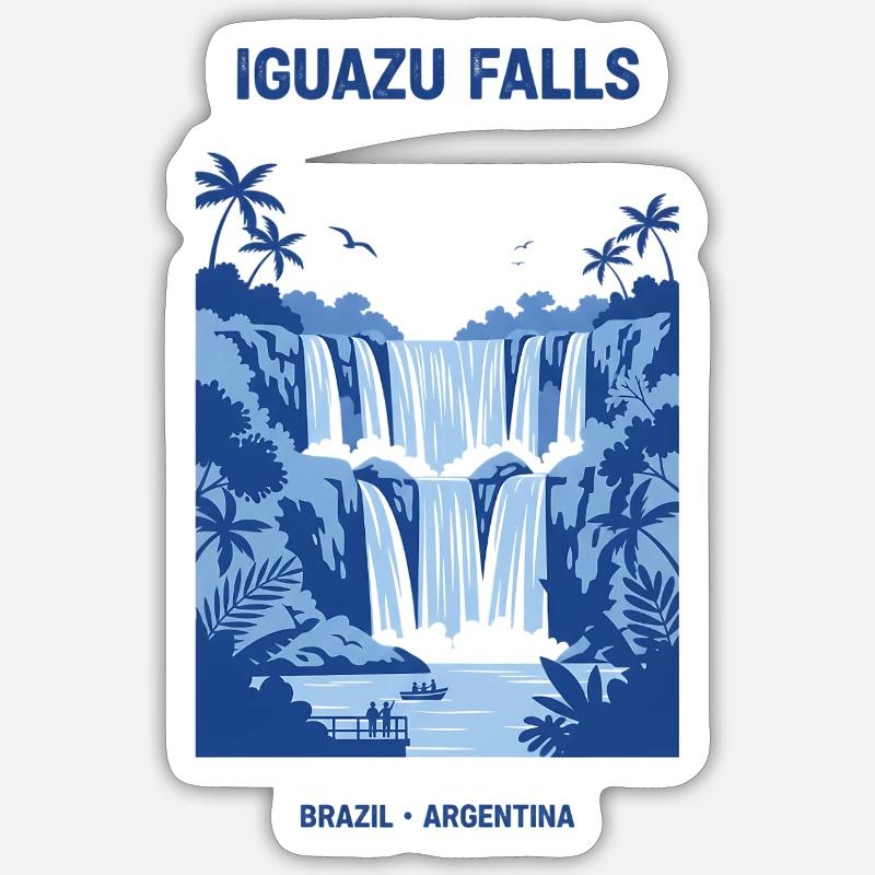 Conception de la cascade bleue des chutes d’Iguazu - Sticker taille S (10 x 10 cm) - blanc mat