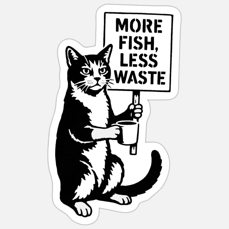 More Fish Less Waste Cat - Sticker size S (10 x 10 cm) - white matte