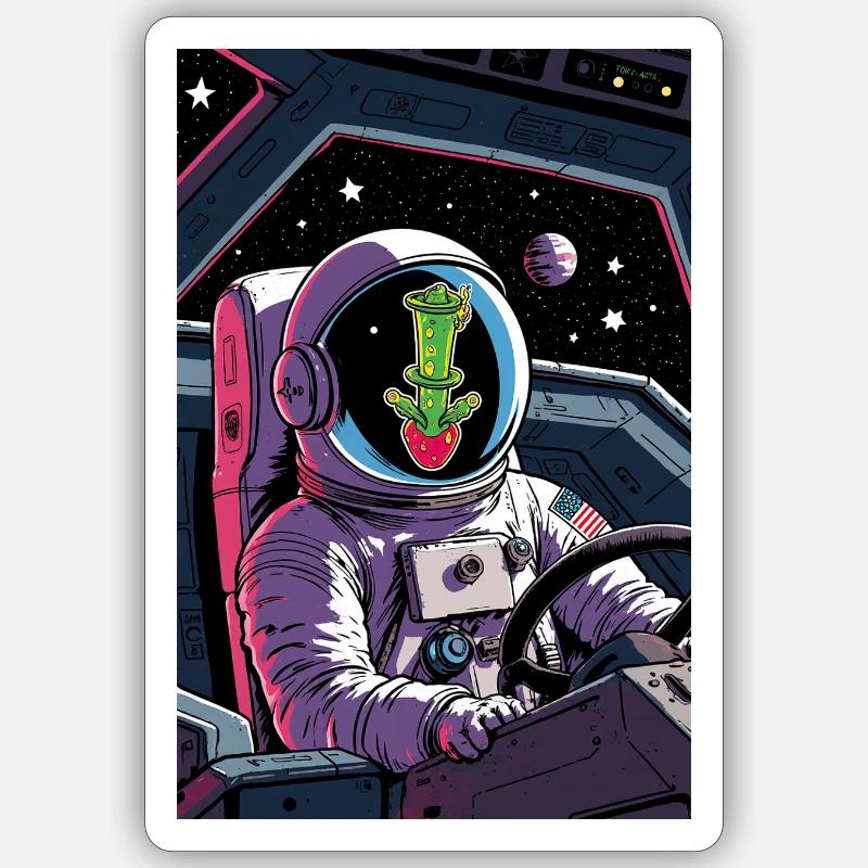 Cactus Alien dans l’espace - Sticker taille S (10 x 10 cm) - blanc mat