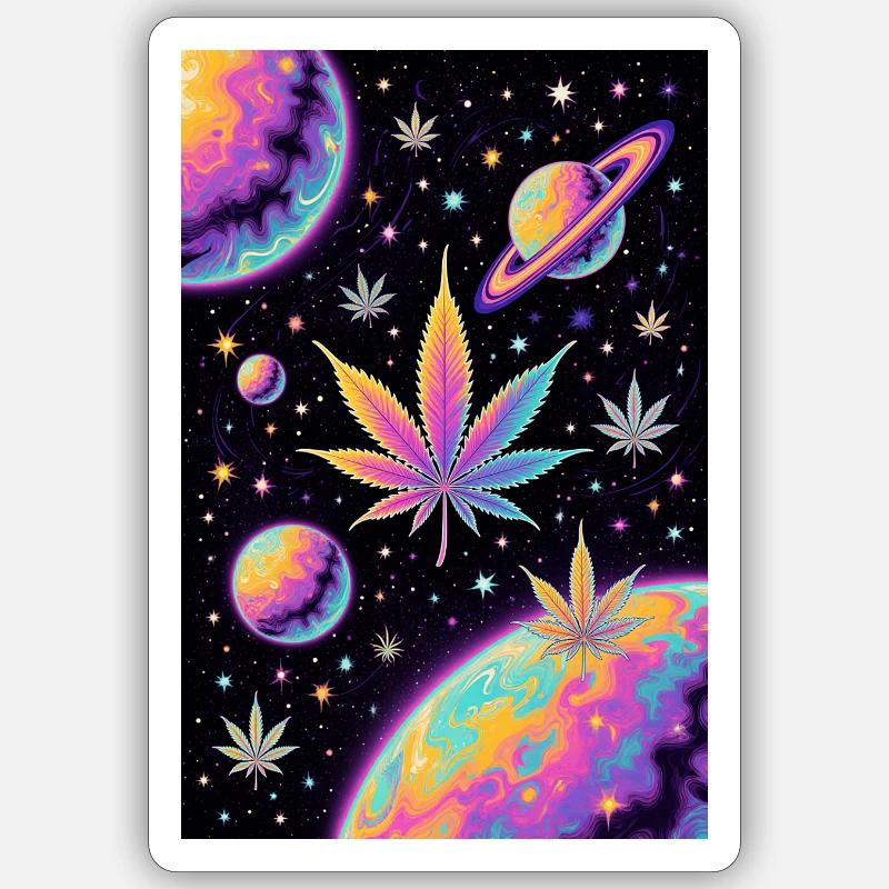 Psychedelic Space Cannabis Pattern - Sticker size S (10 x 10 cm) - white matte