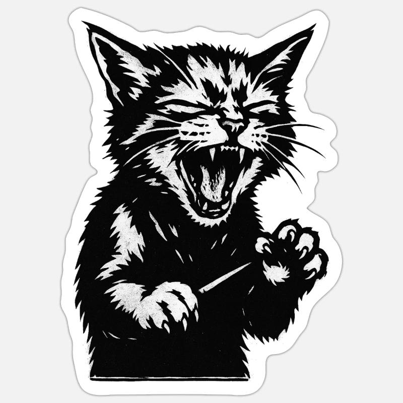 Silhouette de chat hurlant - Sticker taille S (10 x 10 cm) - blanc mat