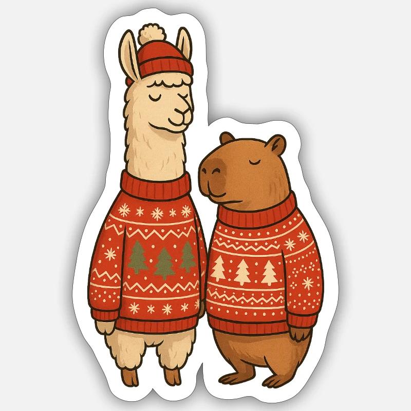 Duo de pulls de Noël Lama et Cabibara Sticker taille S (10 x 10 cm)