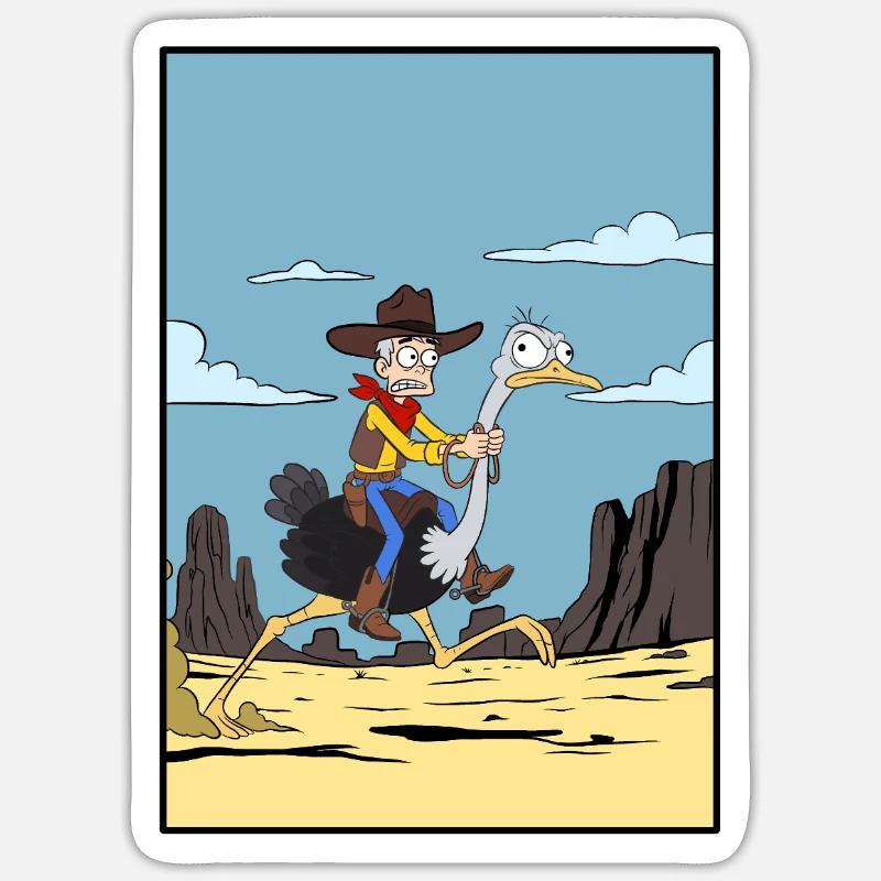 Cowboy reitet Emu in der Wüste - Sticker Größe S (10 x 10 cm) - Mattweiß