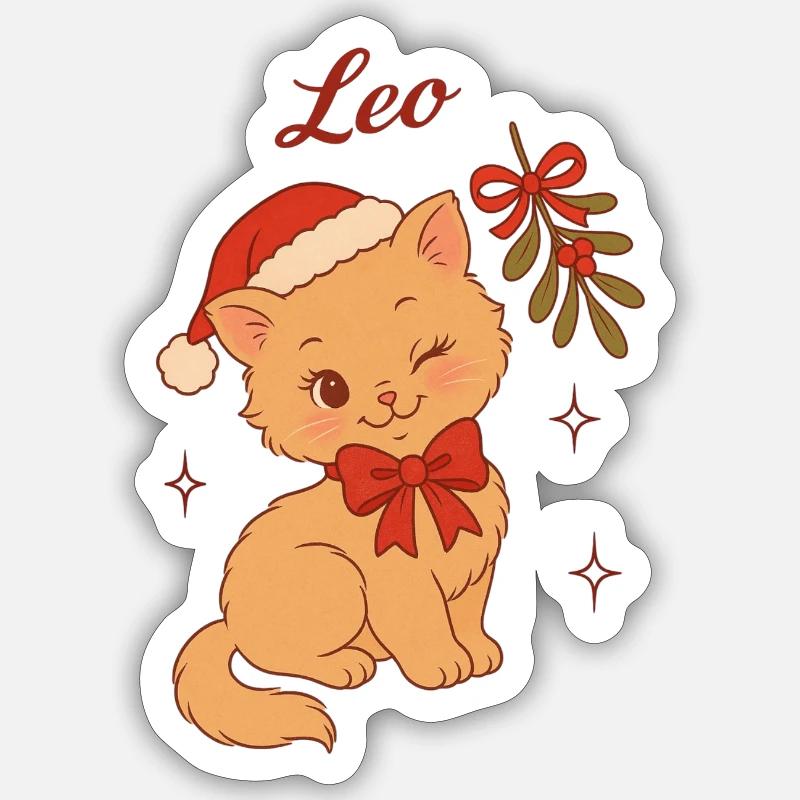 Leo, chaton de Noël - Sticker taille S (10 x 10 cm) - blanc mat