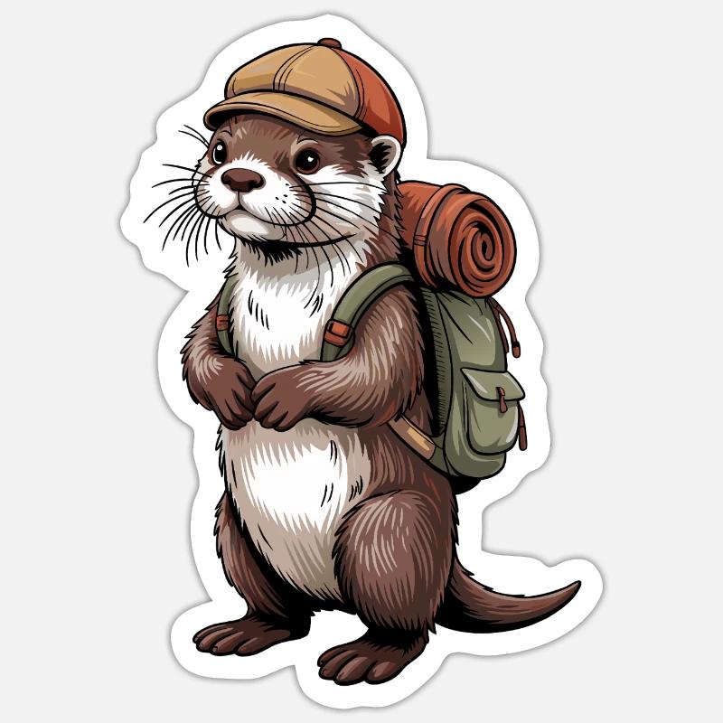 Otter hiker with backpack - Sticker size S (10 x 10 cm) - white matte