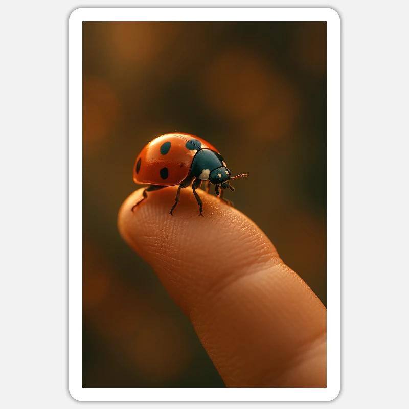 Fingertip with ladybug in macro Sticker size S (10 x 10 cm)