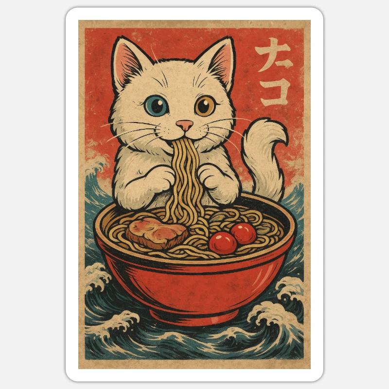 Cadres pour chat Ukiyo-E rétro - Sticker taille S (10 x 10 cm) - blanc mat