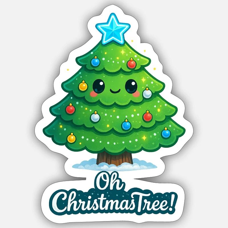 Cuddly Christmas tree with star - Sticker size S (10 x 10 cm) - white matte