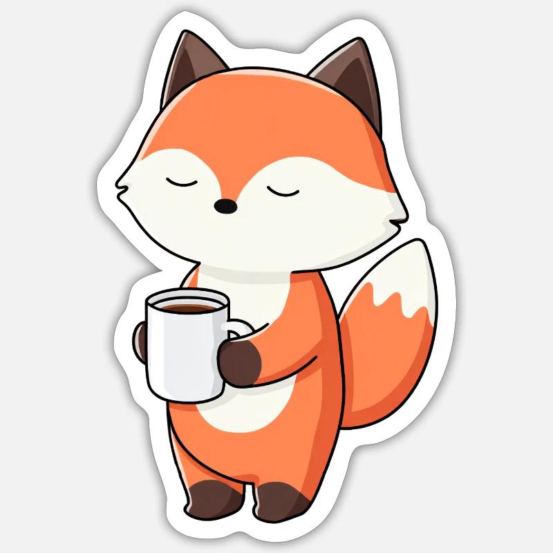 Fuchs mit Kaffeetassen-Zauber - Sticker Größe S (10 x 10 cm) - Mattweiß