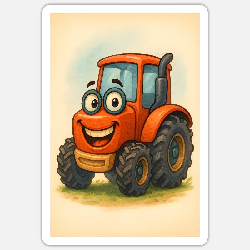 Glücklicher Traktor mit Gesicht - Sticker Größe S (10 x 10 cm) - Mattweiß