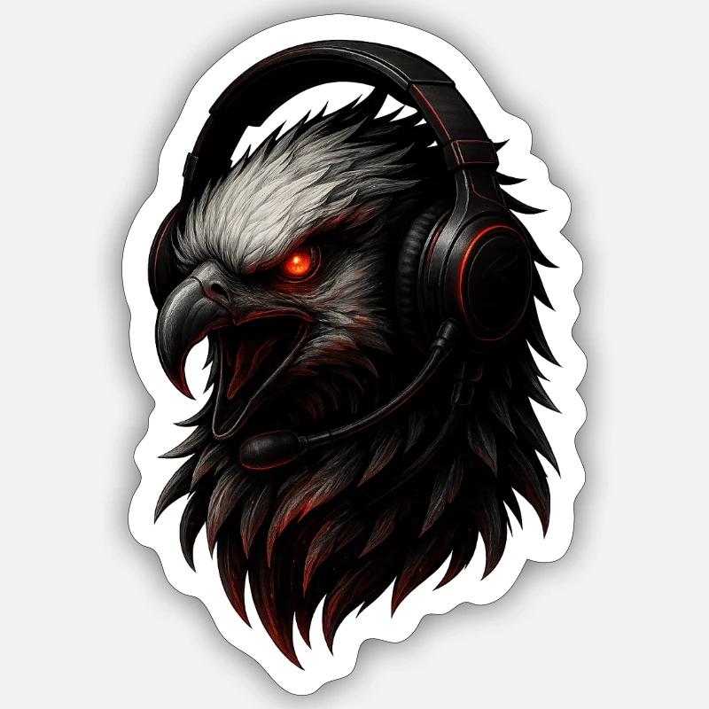 Eagle with Gaming Headset - Sticker size S (10 x 10 cm) - white matte