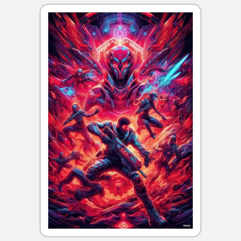 Front de bataille spatial néon Sticker taille S (10 x 10 cm)