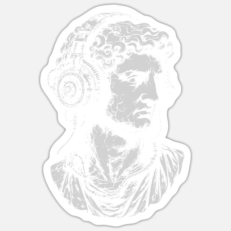 Bust classique avec casque steampunk - Sticker taille S (10 x 10 cm) - blanc mat