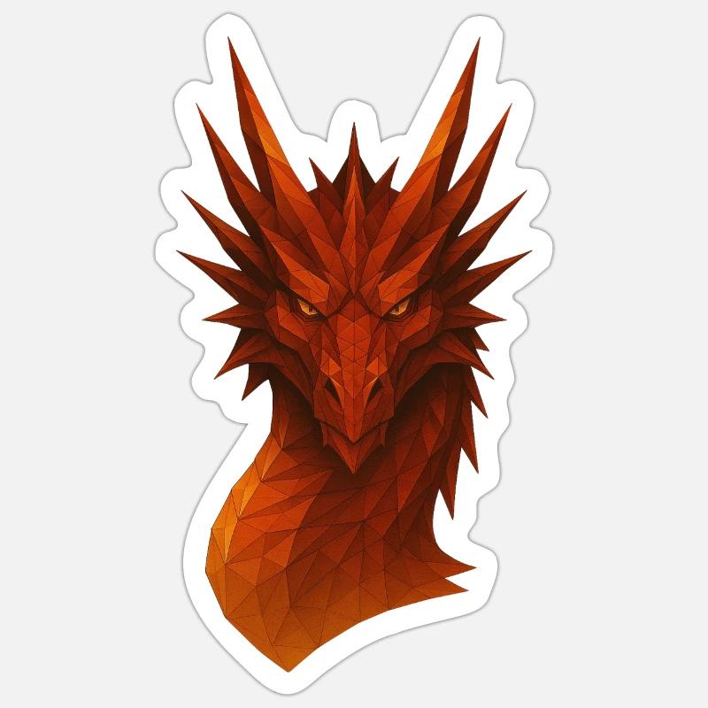 Flammender Lowpoly Drache - Sticker Größe S (10 x 10 cm) - Mattweiß
