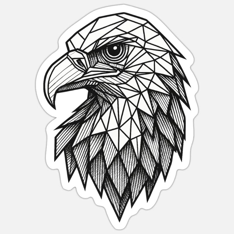 Geometric Eagle Head – Line Art - Sticker size S (10 x 10 cm) - white matte