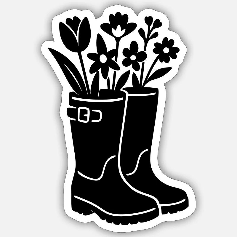 Spring boots with flowers - Sticker size S (10 x 10 cm) - white matte