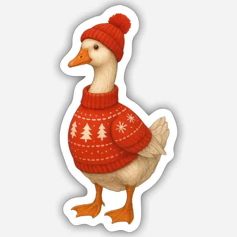 Oie en pull tricoté - Sticker taille S (10 x 10 cm) - blanc mat