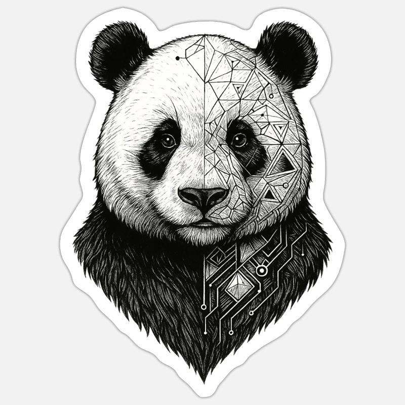 Panda Semi Geometric Technology - Sticker size S (10 x 10 cm) - white matte