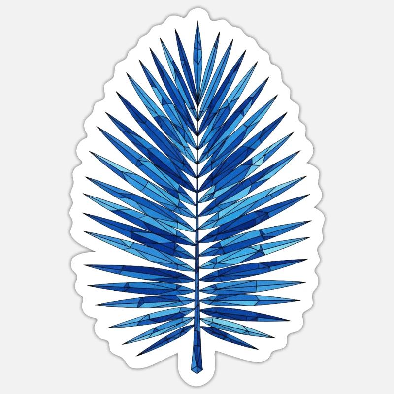 Blue Geometry Palm Leaf - Sticker size S (10 x 10 cm) - white matte