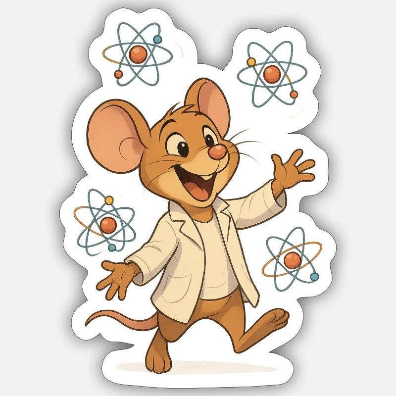 Atomic Scientist Mouse - Sticker size S (10 x 10 cm) - white matte