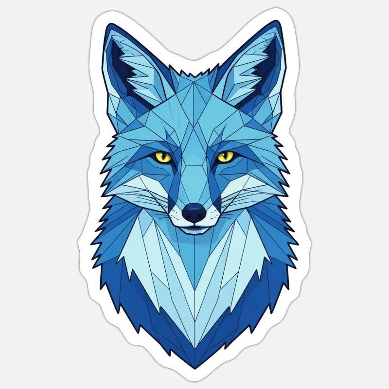 Blauer Geometrischer Wolfkopf - Sticker Größe S (10 x 10 cm) - Mattweiß